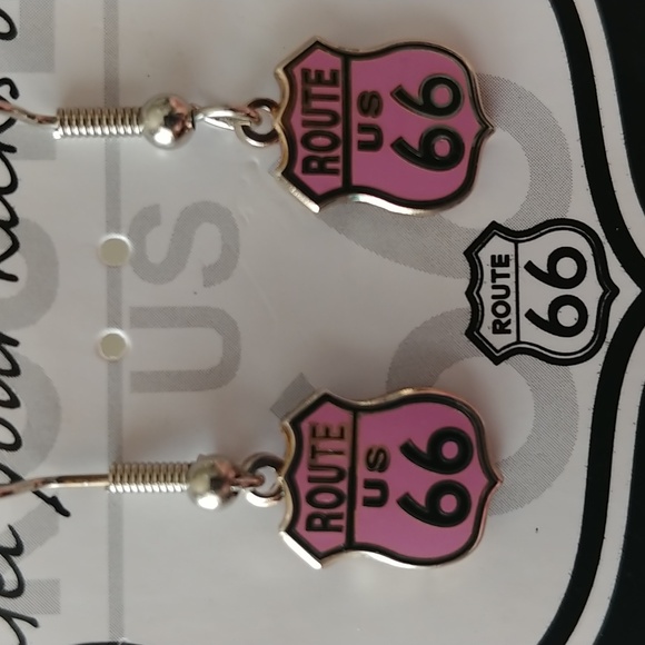 Route 66 Pink and Silver Earrings - Picture 3 of 3